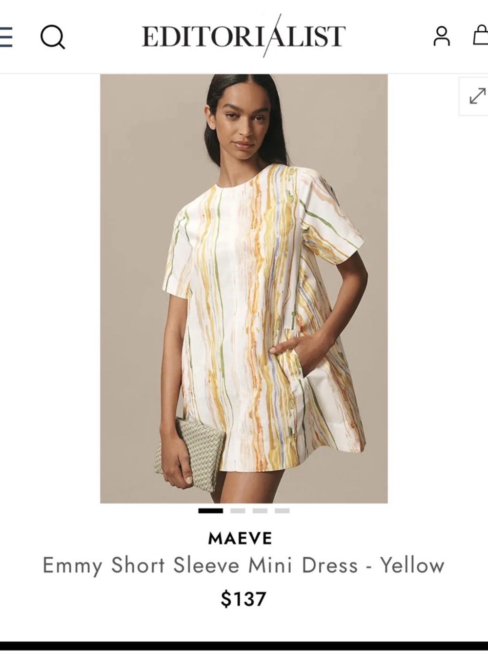 Maeve Short-Sleeve A-Line Mini Dress in Yellow and Green Watercolor Stripe